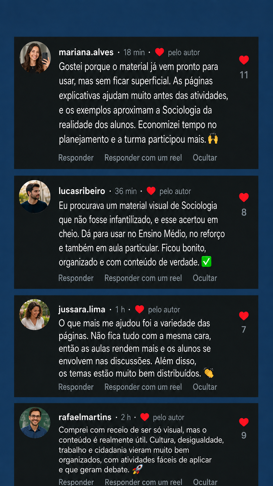 Comentários de professores sobre o Material Visual de Sociologia