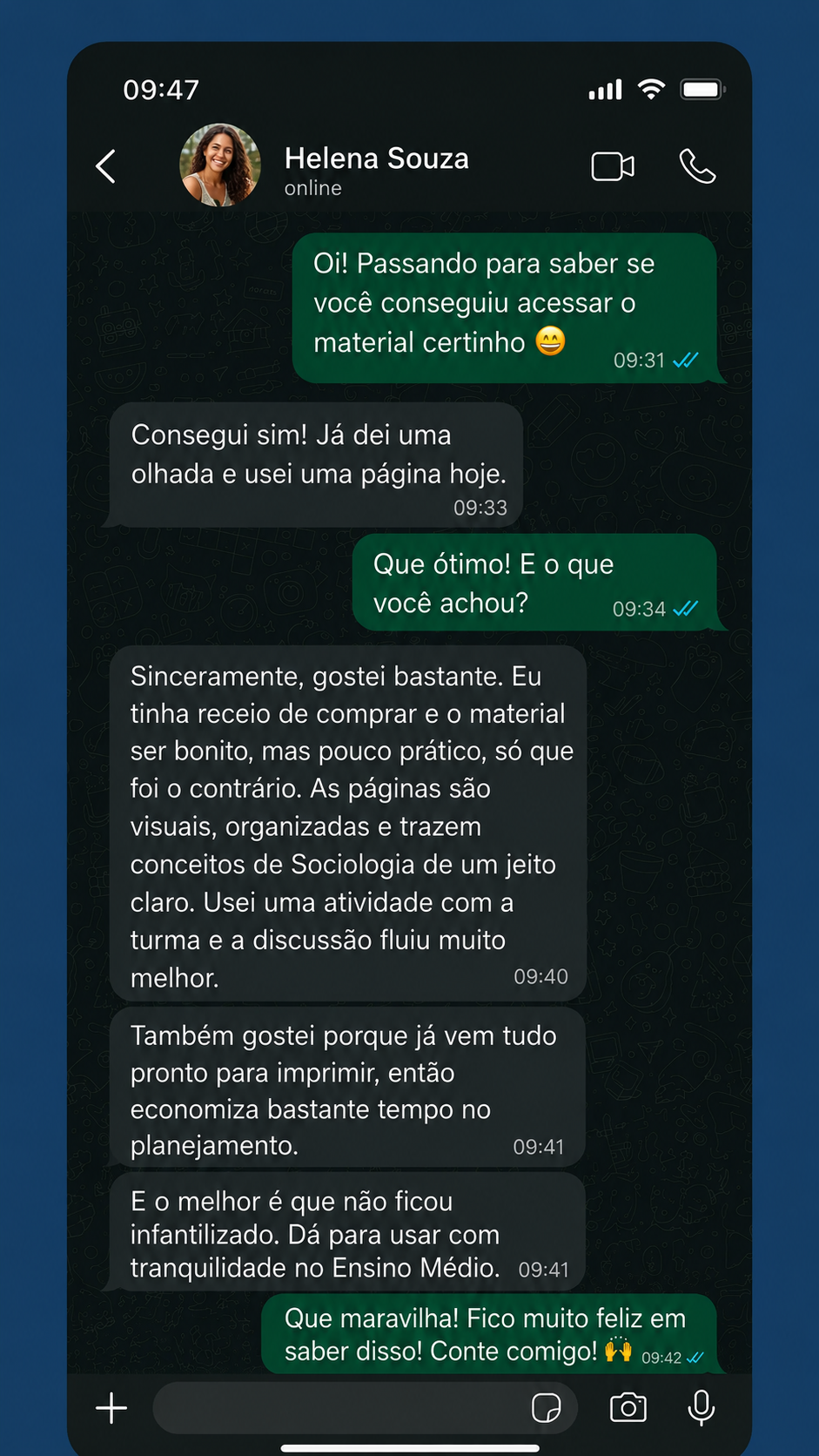Depoimento em conversa sobre o Material Visual de Sociologia