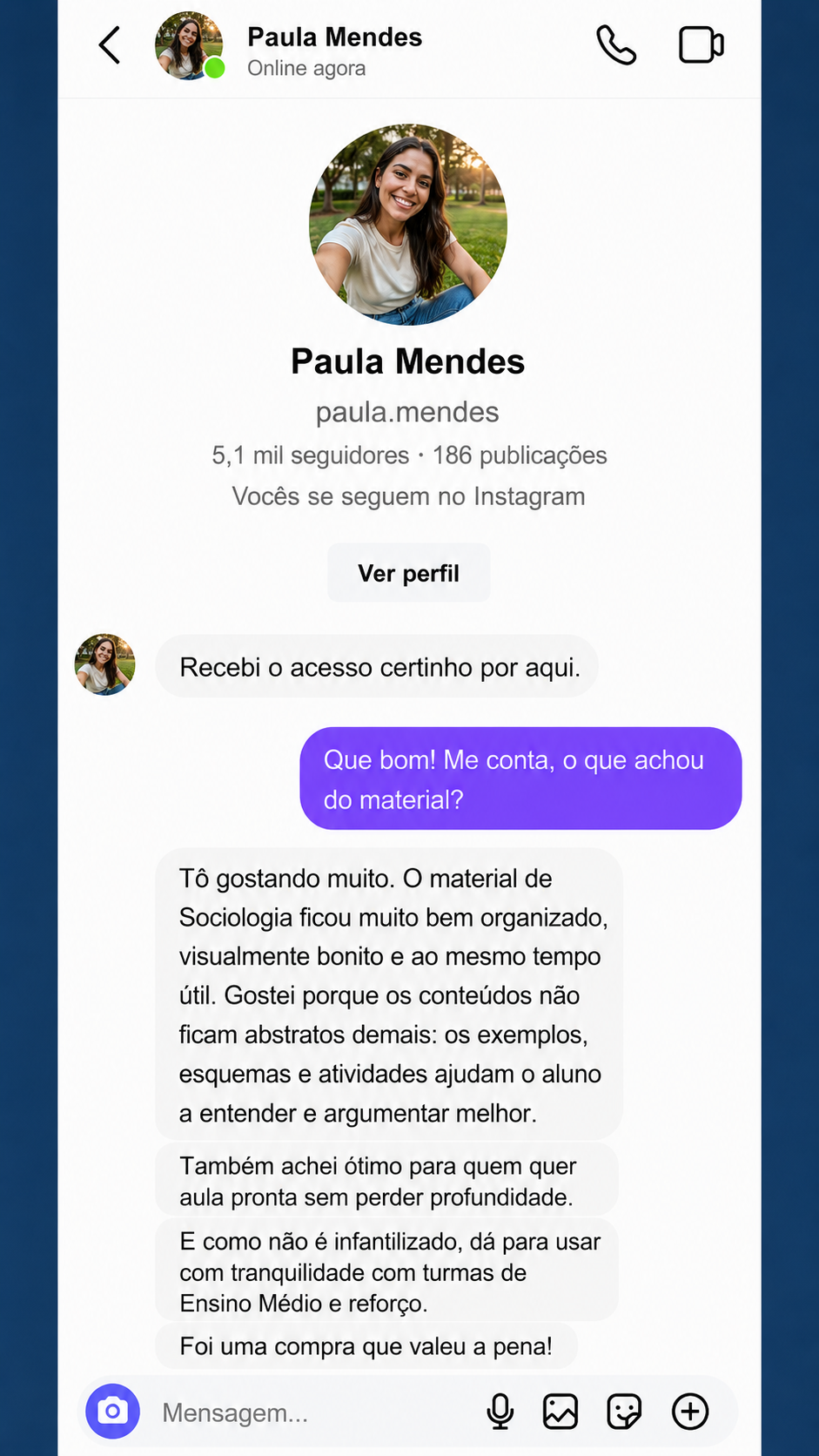 Depoimento de professora sobre o Material Visual de Sociologia